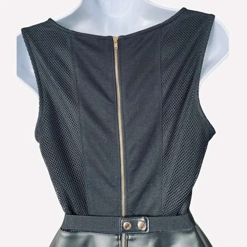 VERA WANG PRINCESS | Faux Leather & Mesh Black Sleeveless Dress Size 7 - Picture 5 of 8